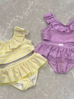 Cat & Jack purple Ruffle and Yellow Gingham Bikini Set 3T girls swimsuits